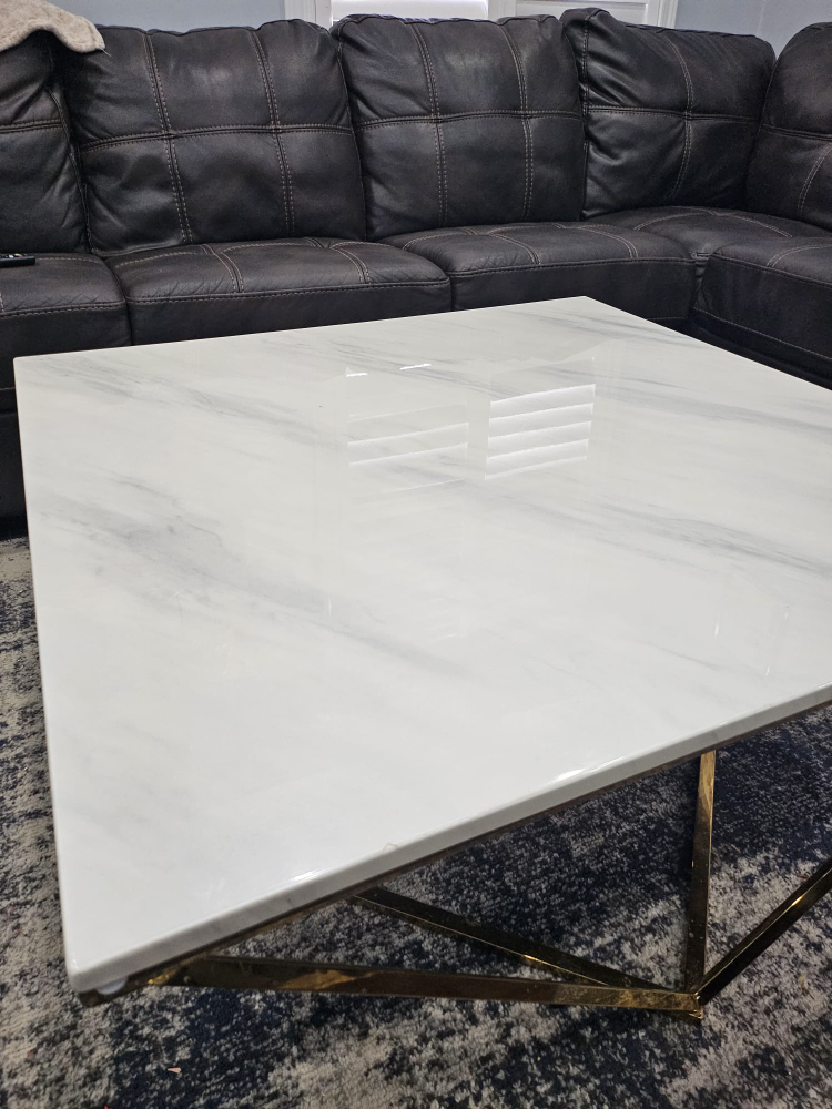 White Marble Coffee Table with Gold Base