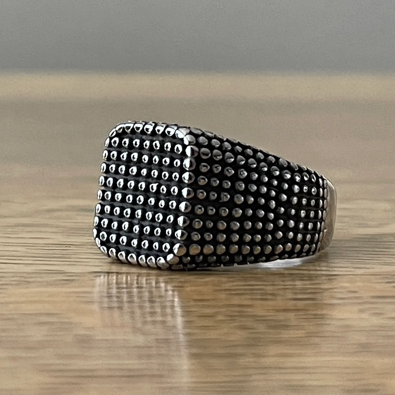 “Dots” Textured Stainless steel ring (size 13) thumbnail