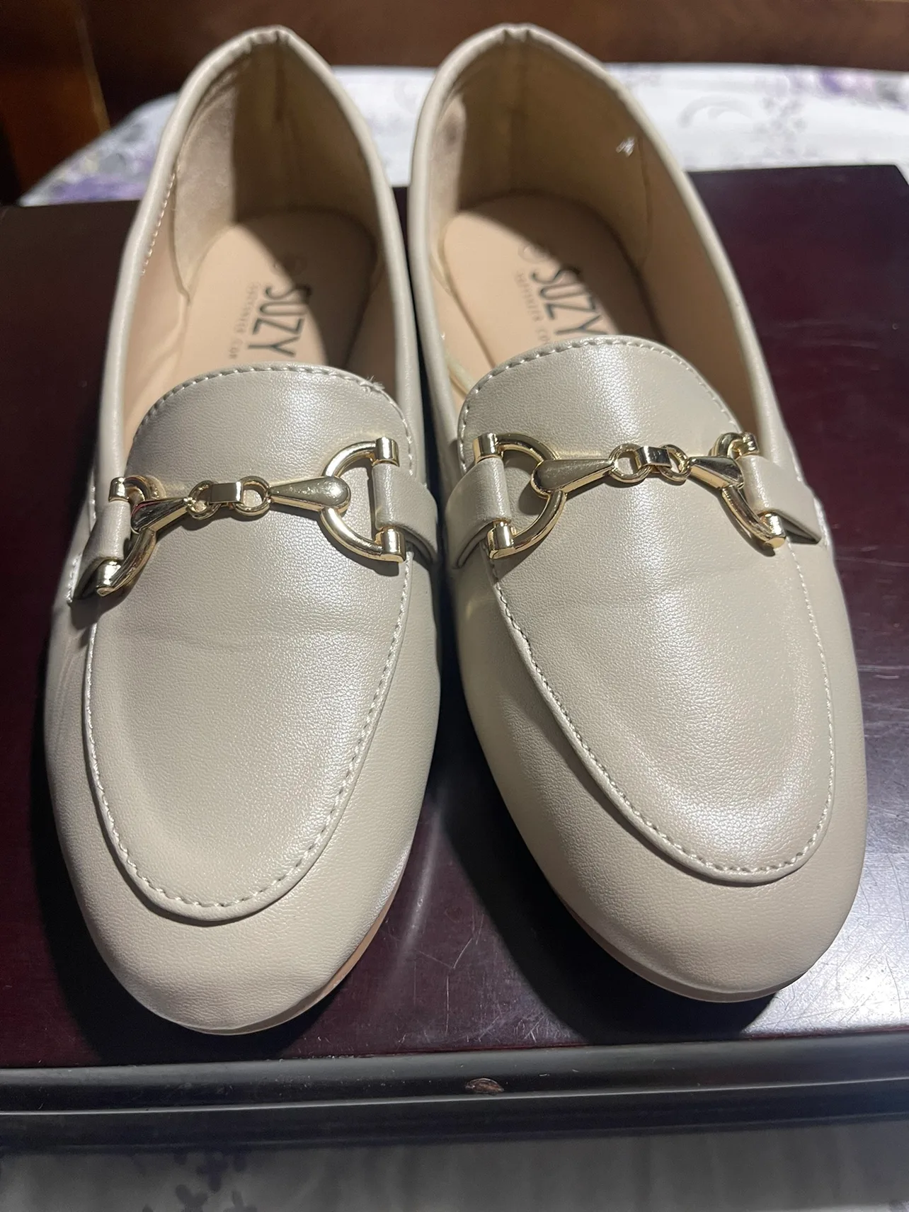 Women's Tan Loafer Flats with Gold Chain Detail image indicator(3)