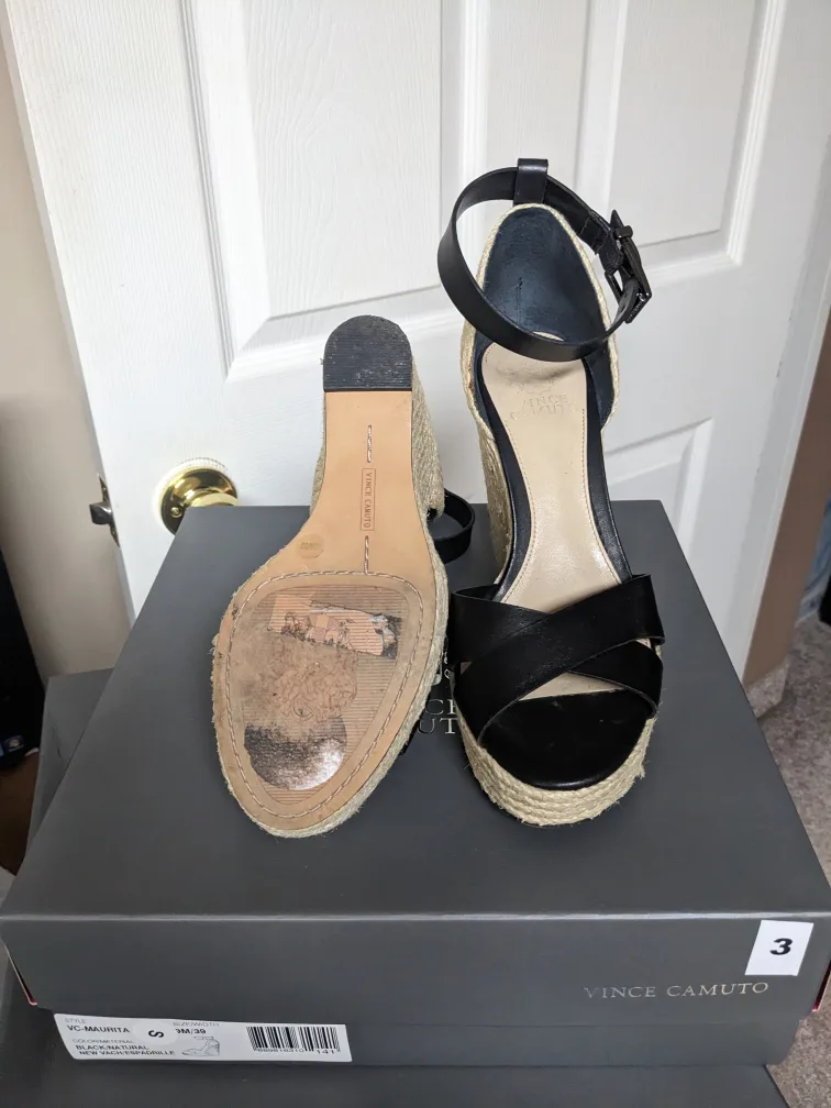 Vince Camuto Black Leather Wedges image indicator(3)