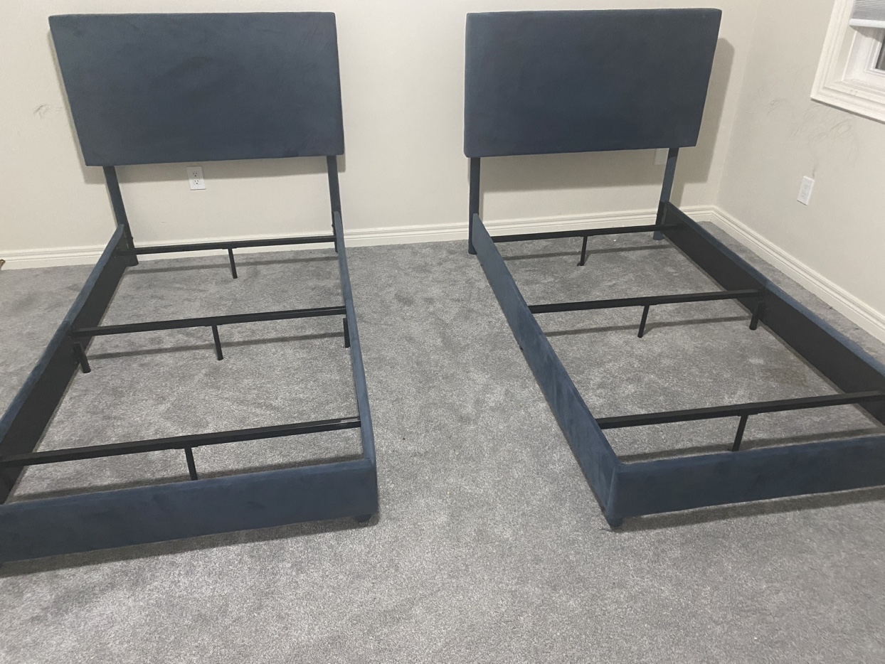 Twin Bed Frames (Set of 2) dark blue velvet fabric - photo 2