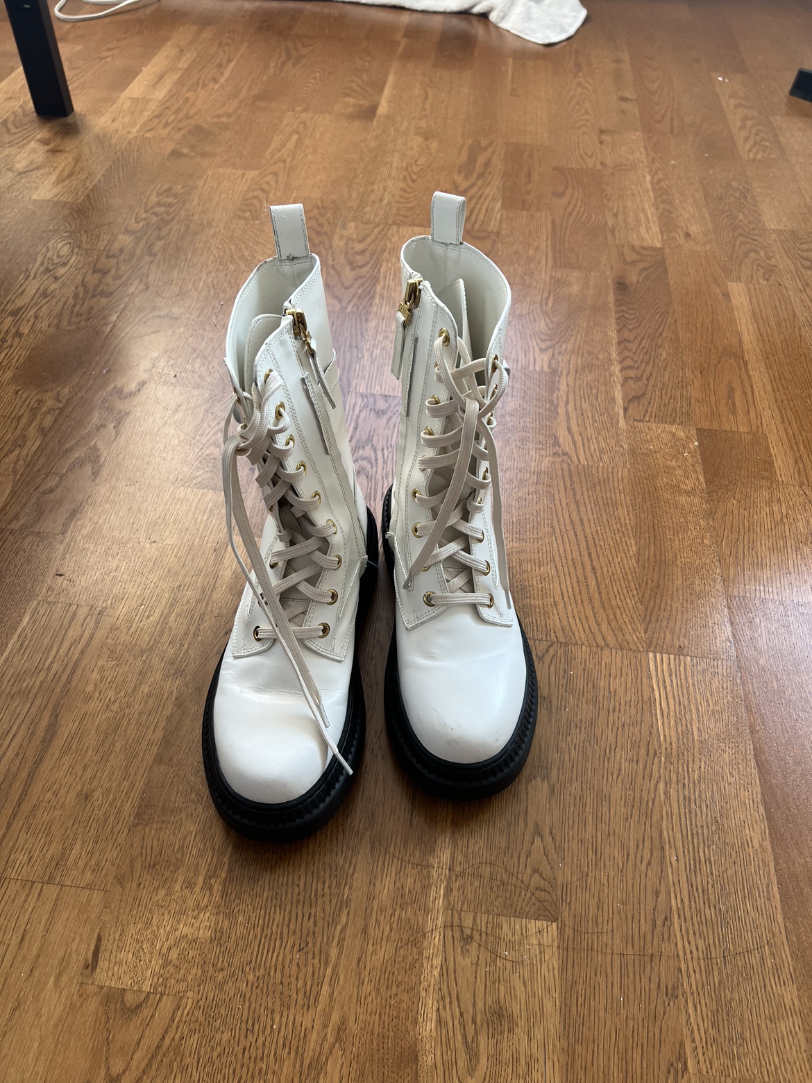 White Leather Combat Boots