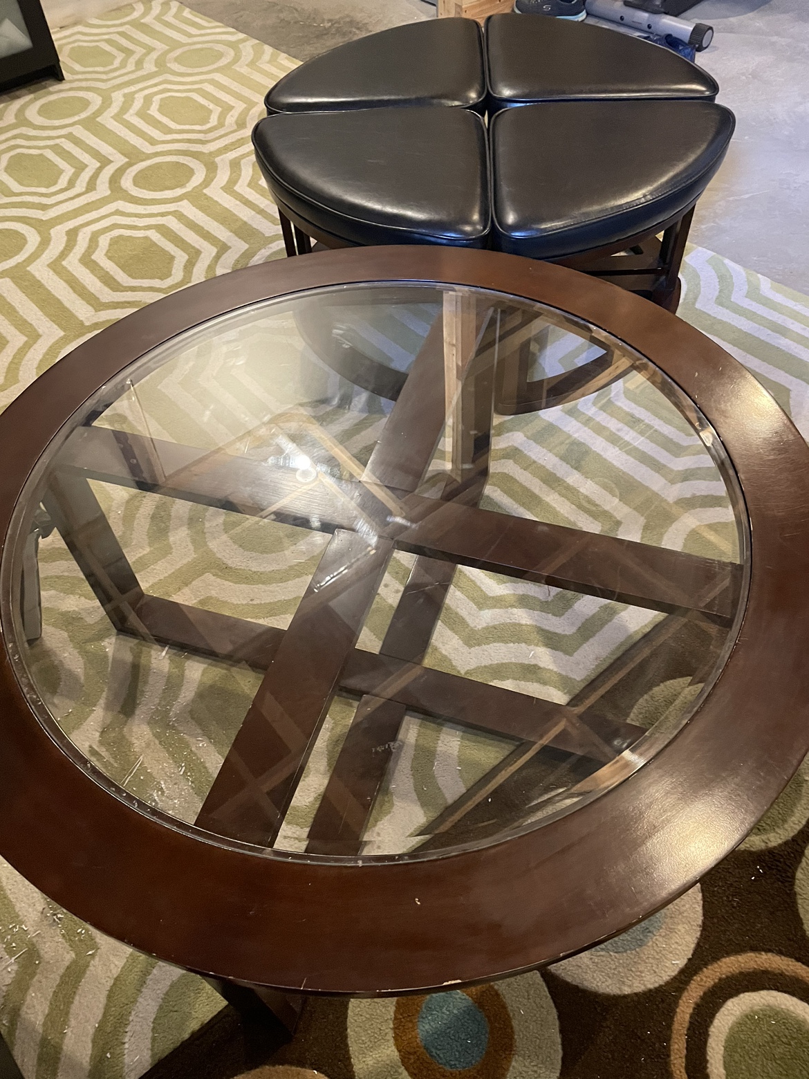 Glass Top Coffee Table and Ottoman Set