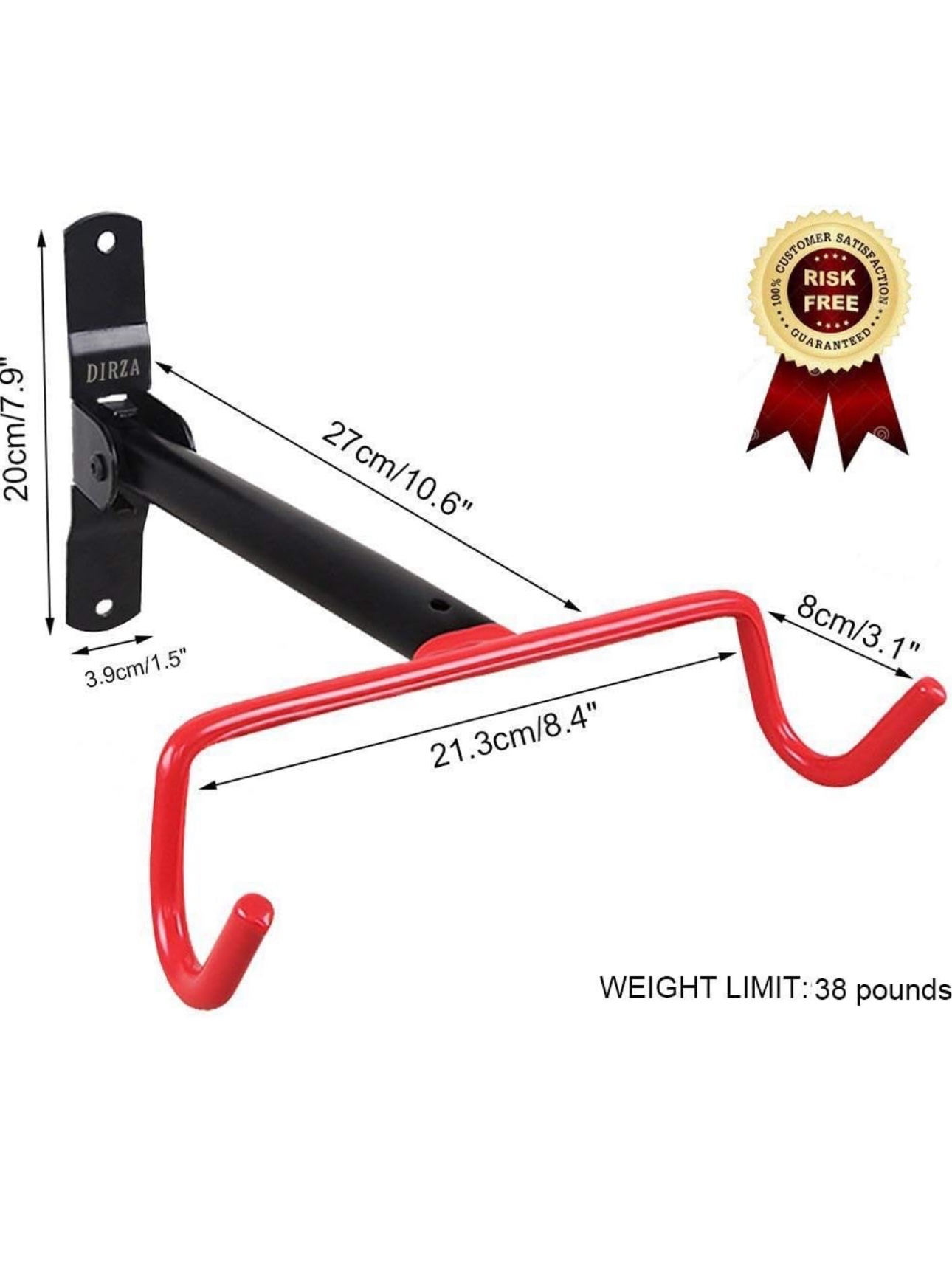 DIRZA Bike Wall Mount Hanger 2 Pack – Foldable Storage Rack - photo 4