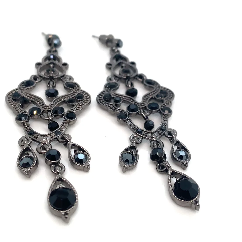 Black Crystal & Marcasite Chandelier Earrings image indicator(6)