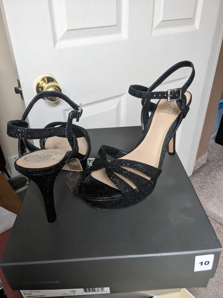 Vince Camuto Black Glitter Heels image indicator(2)