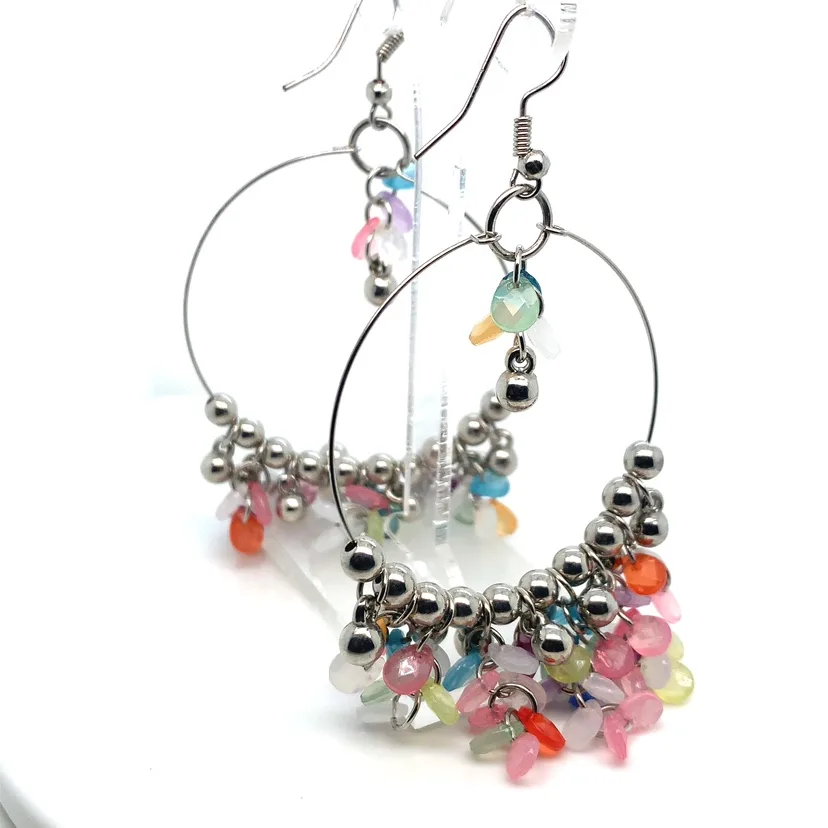Multicoloured Beaded Hoop Earrings image indicator(8)