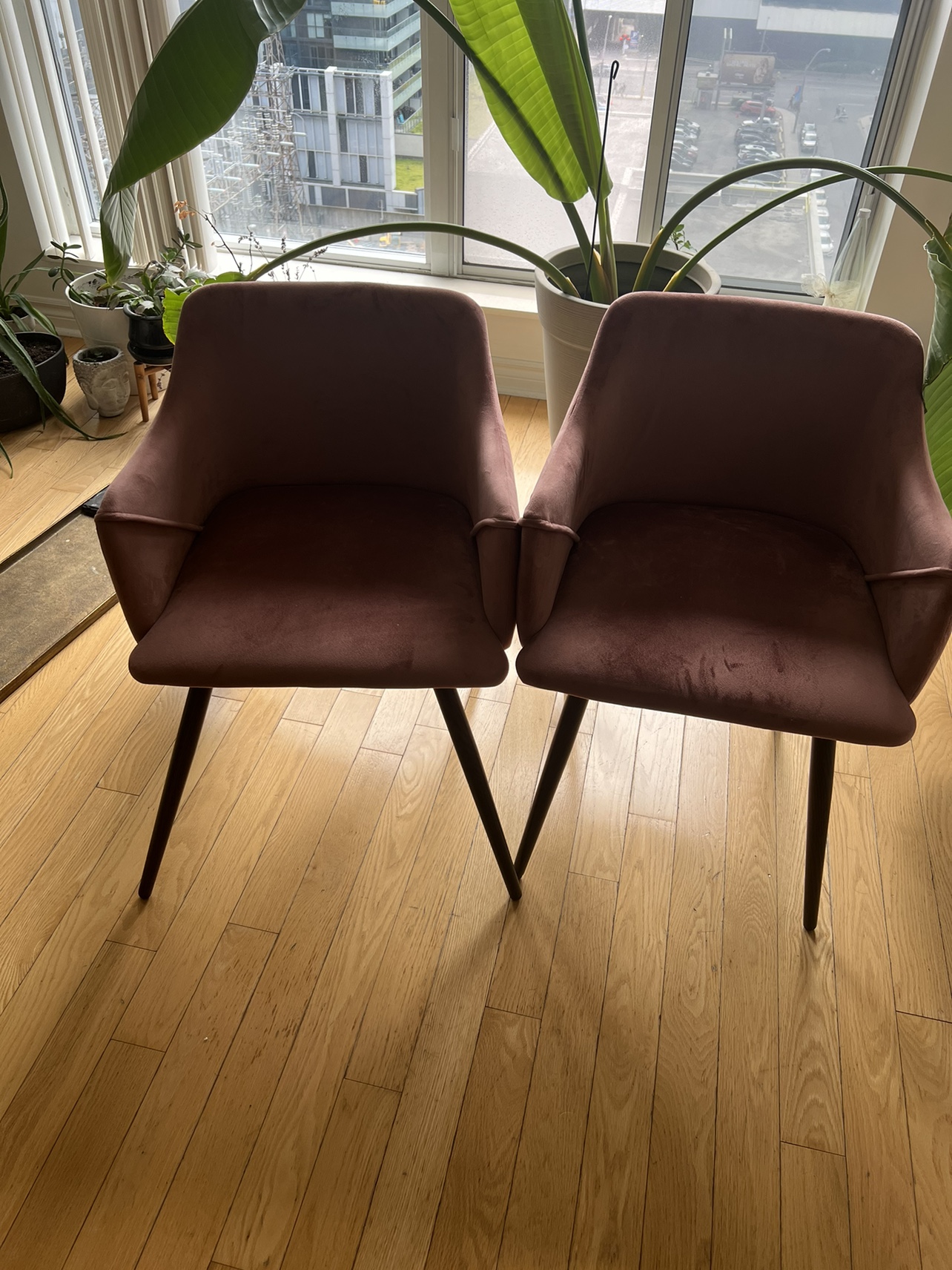 Pair of Pink Velvet chairs $80 for the set or best offer.
