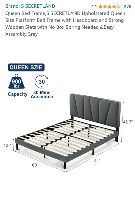 Queen Size Upholstered Bed Frame - photo 2