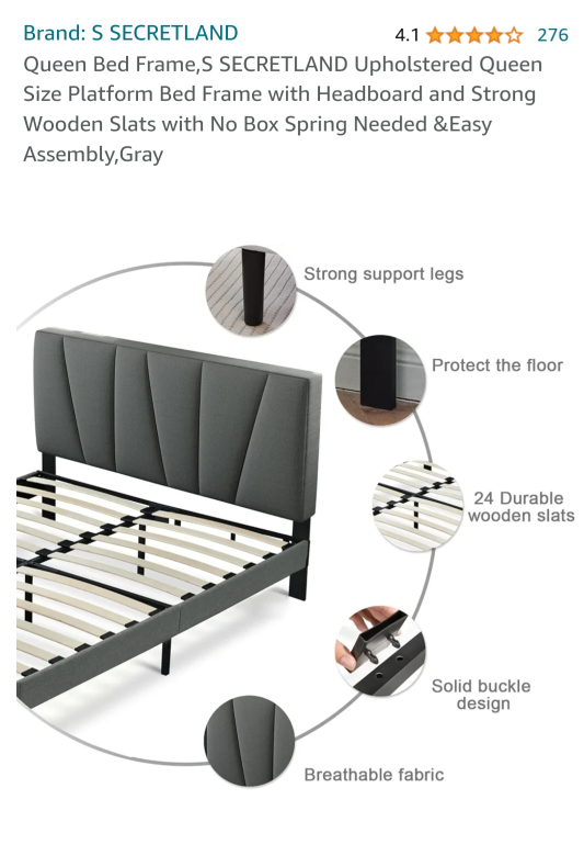 Queen Size Upholstered Bed Frame - photo 4