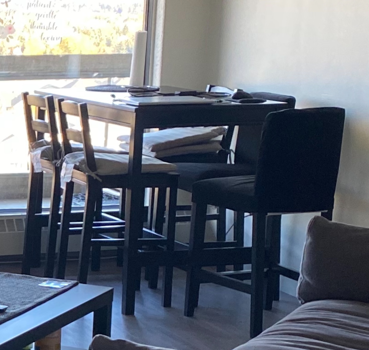 Black Kitchen Table Set with 6 Stools
