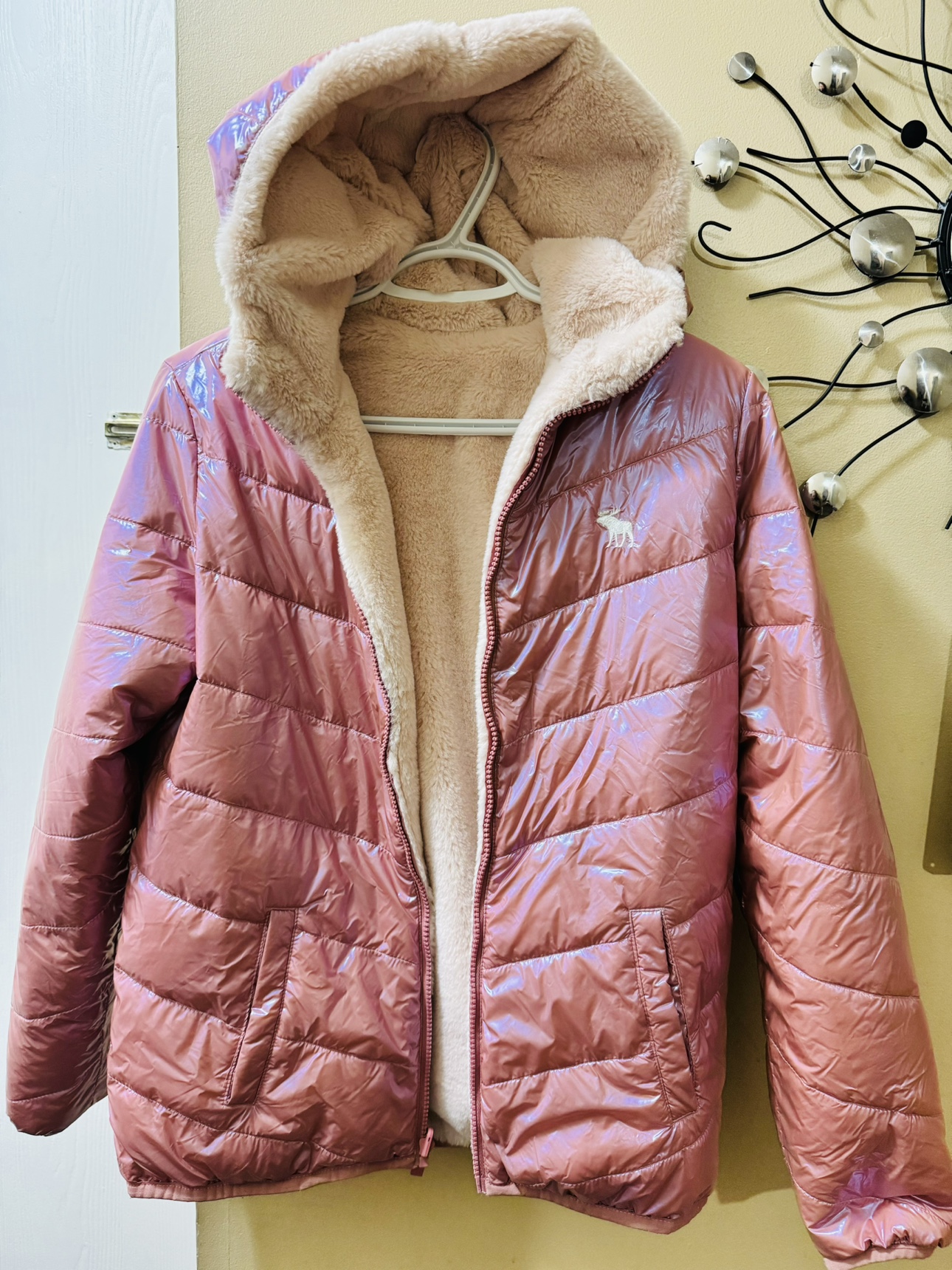 Abercrombie & Fitch Pink Iridescent Puffer Jacket