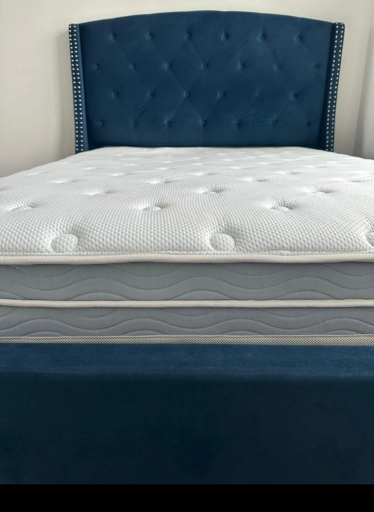 Blue Velvet Upholstered Queen Size Bed Frame
