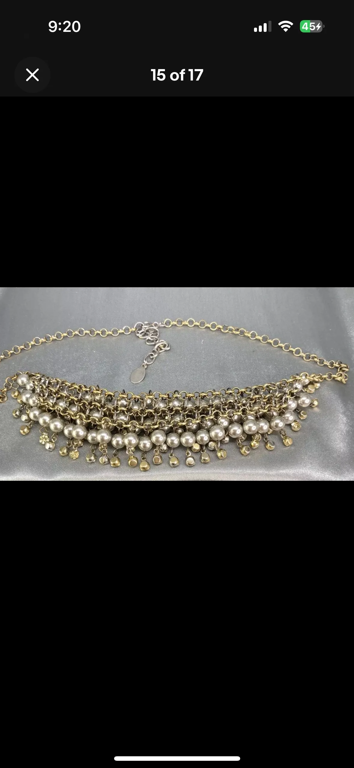 Loft Tiered Fan Bib Necklace Pewter Faux Pearl Crystals image indicator(9)