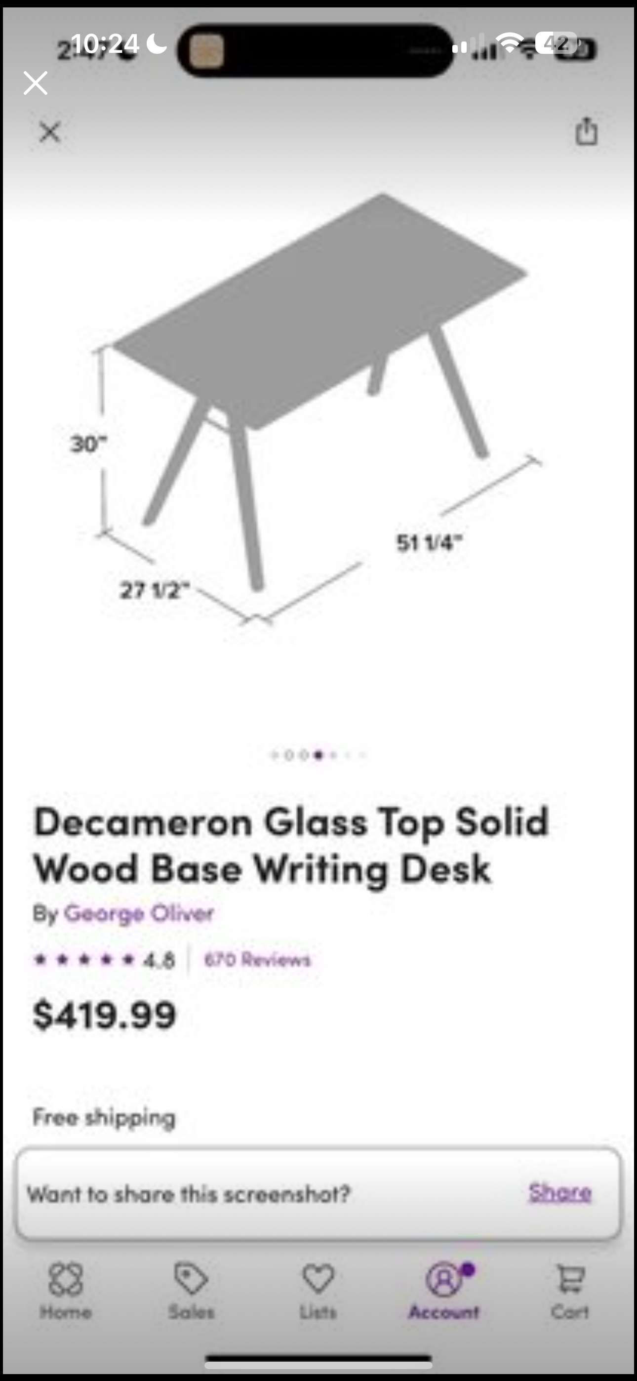 Glass Top Solid Wood Base Writing Desk - photo 2