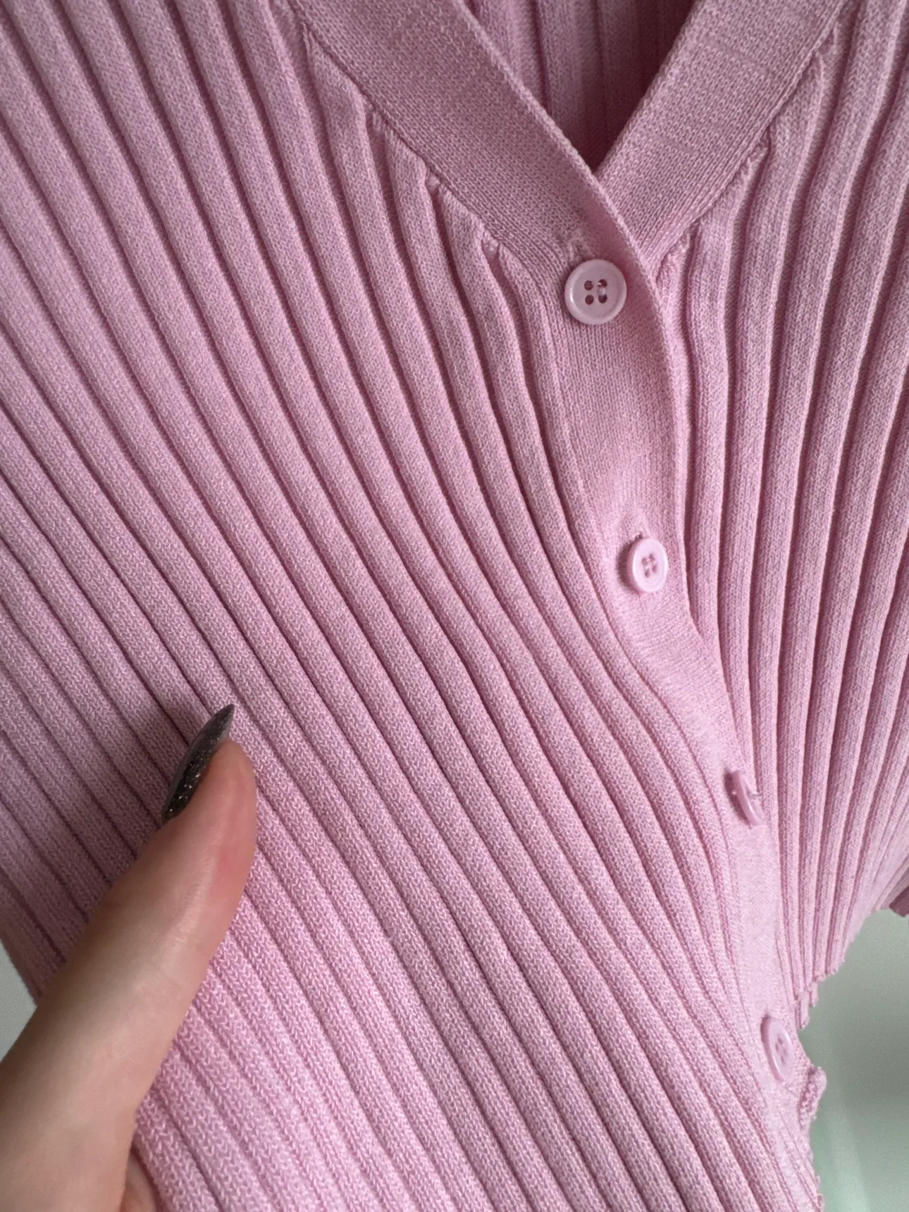 Pink Ribbed Knit Cardigan thumbnail