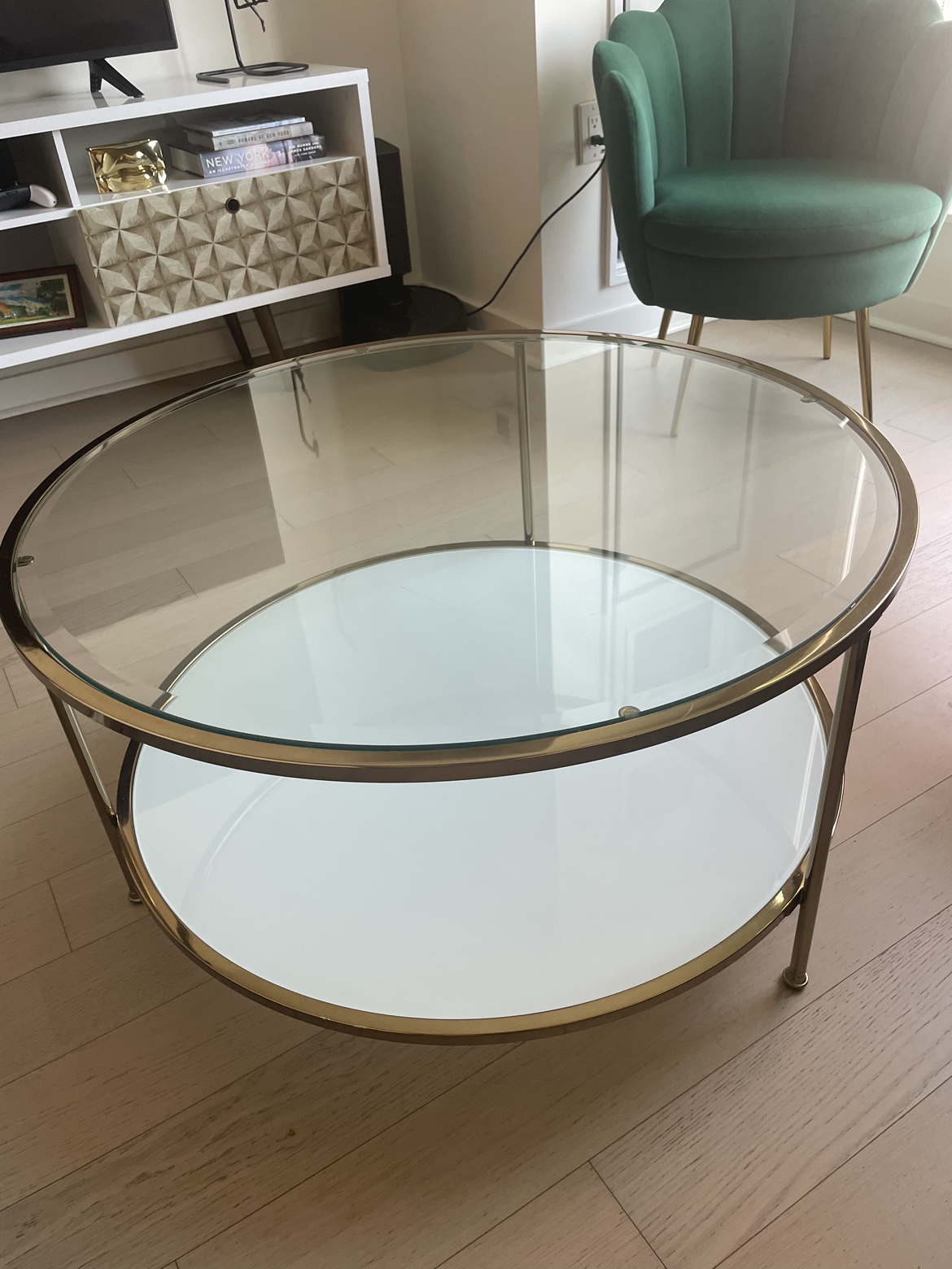 Gold Round Coffee Table with Glass Top - photo 2
