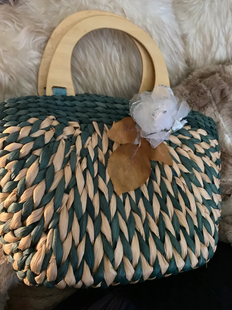 Teal and Natural Woven Bag thumbnail