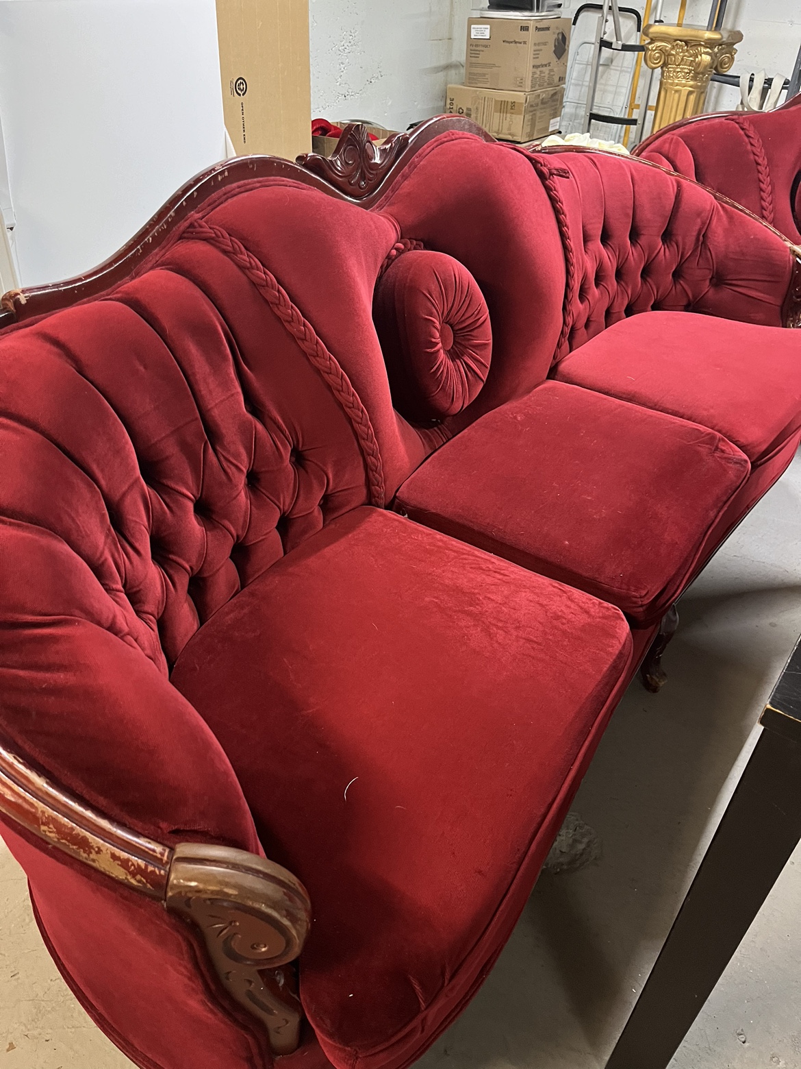 Red Velvet Sofa and Love Seat Set
