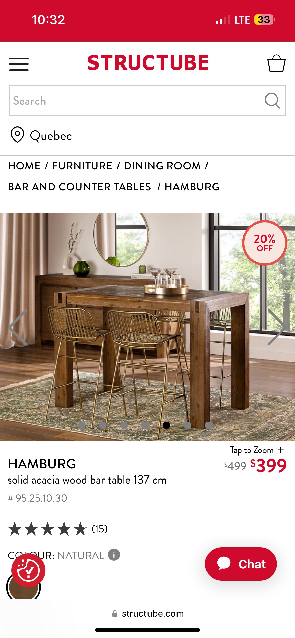 Structube Hamburg Bar Table and Four Chairs