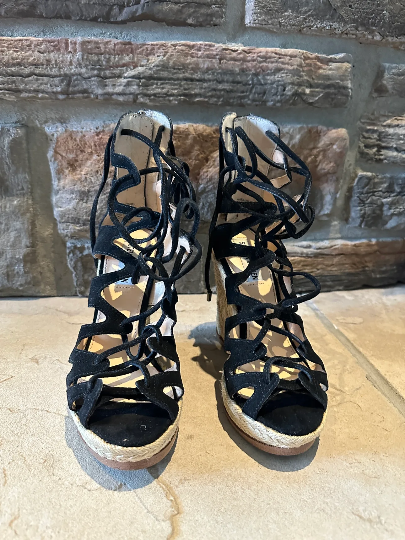 Black Suede Lace Up Wedges image indicator(2)