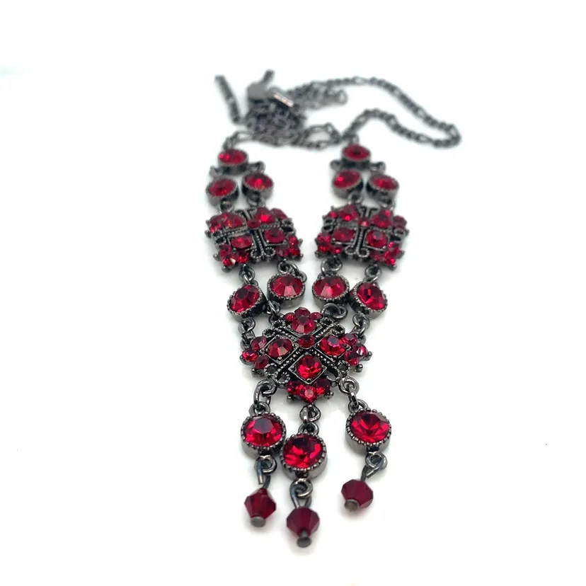 Red Rhinestones Choker Necklace with 3” extender image indicator(9)
