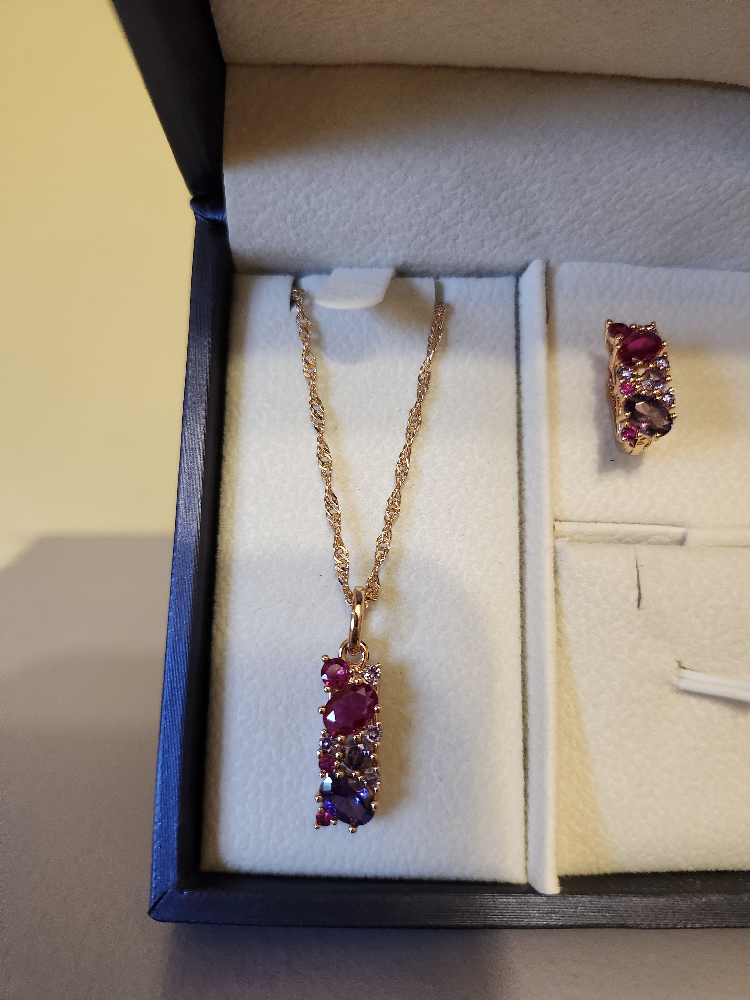 14K Purple & Pink Ombre 585RG Gold Earrings & Necklace - photo 2