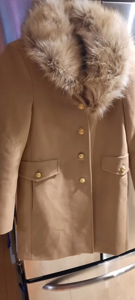 Zara Manteco Womens M Overcoat Tan Camel Fur Trim image indicator(2)