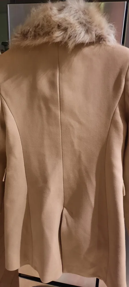 Zara Manteco Womens M Overcoat Tan Camel Fur Trim image indicator(3)