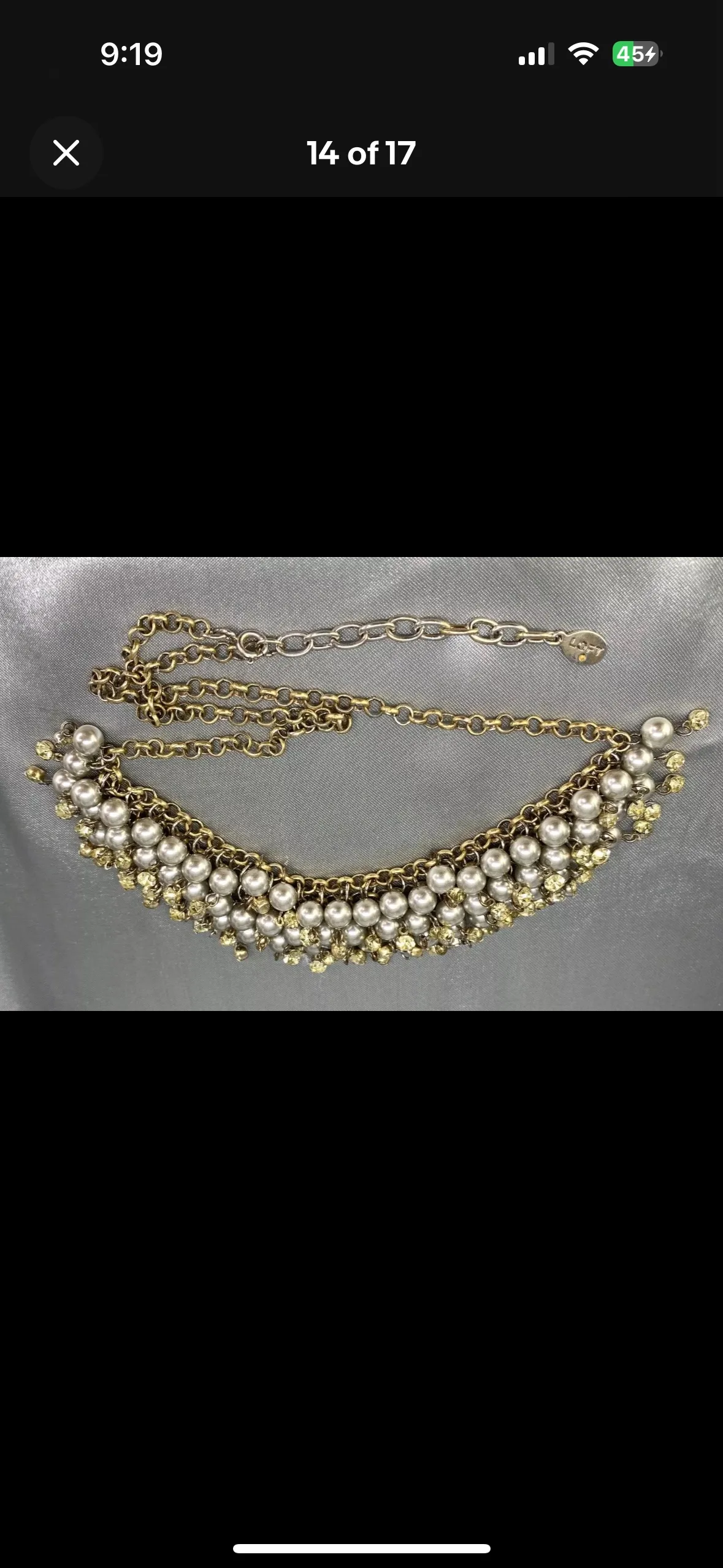 Loft Tiered Fan Bib Necklace Pewter Faux Pearl Crystals image indicator(8)