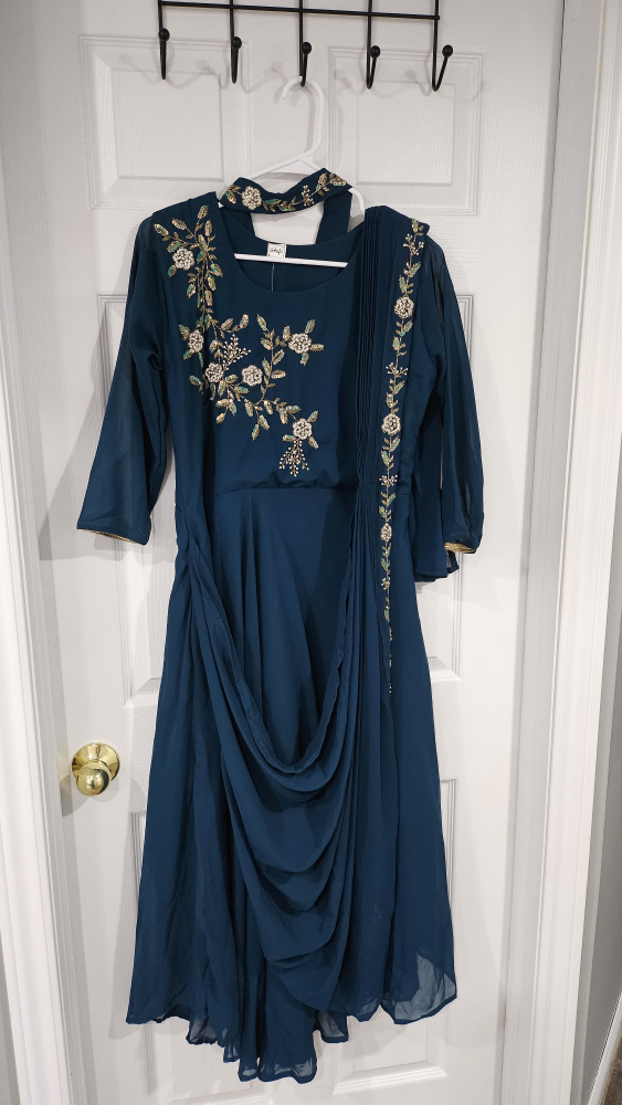 Teal Embroidered predated gown dress - photo 2