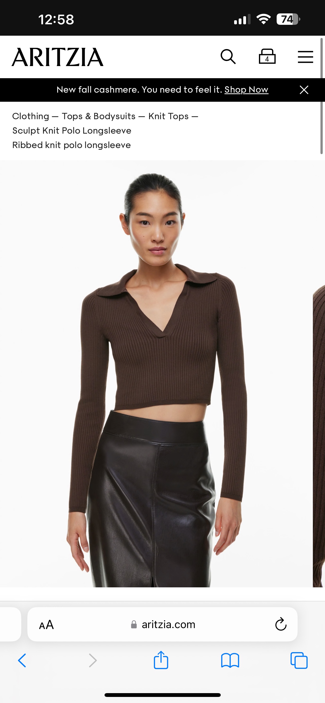 Aritzia Babaton Ribbed Knit Polo Longsleeve