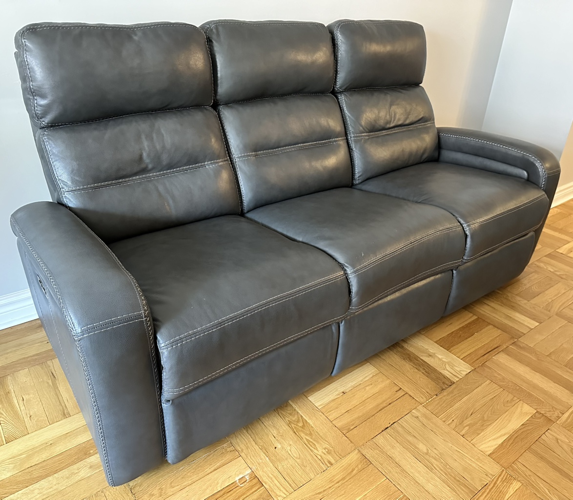 Gray Leather 78'' Power Reclining Sofa