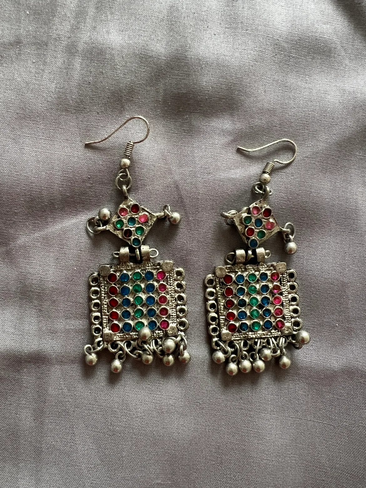 Vintage silver oxidized finish Earrings from India image indicator(2)