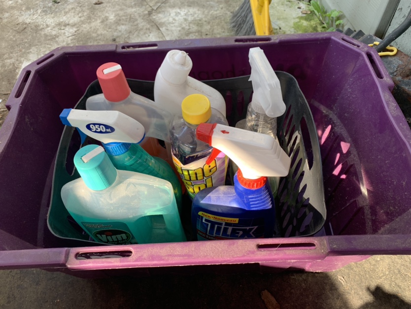 Cleaning Supplies & 2 bins