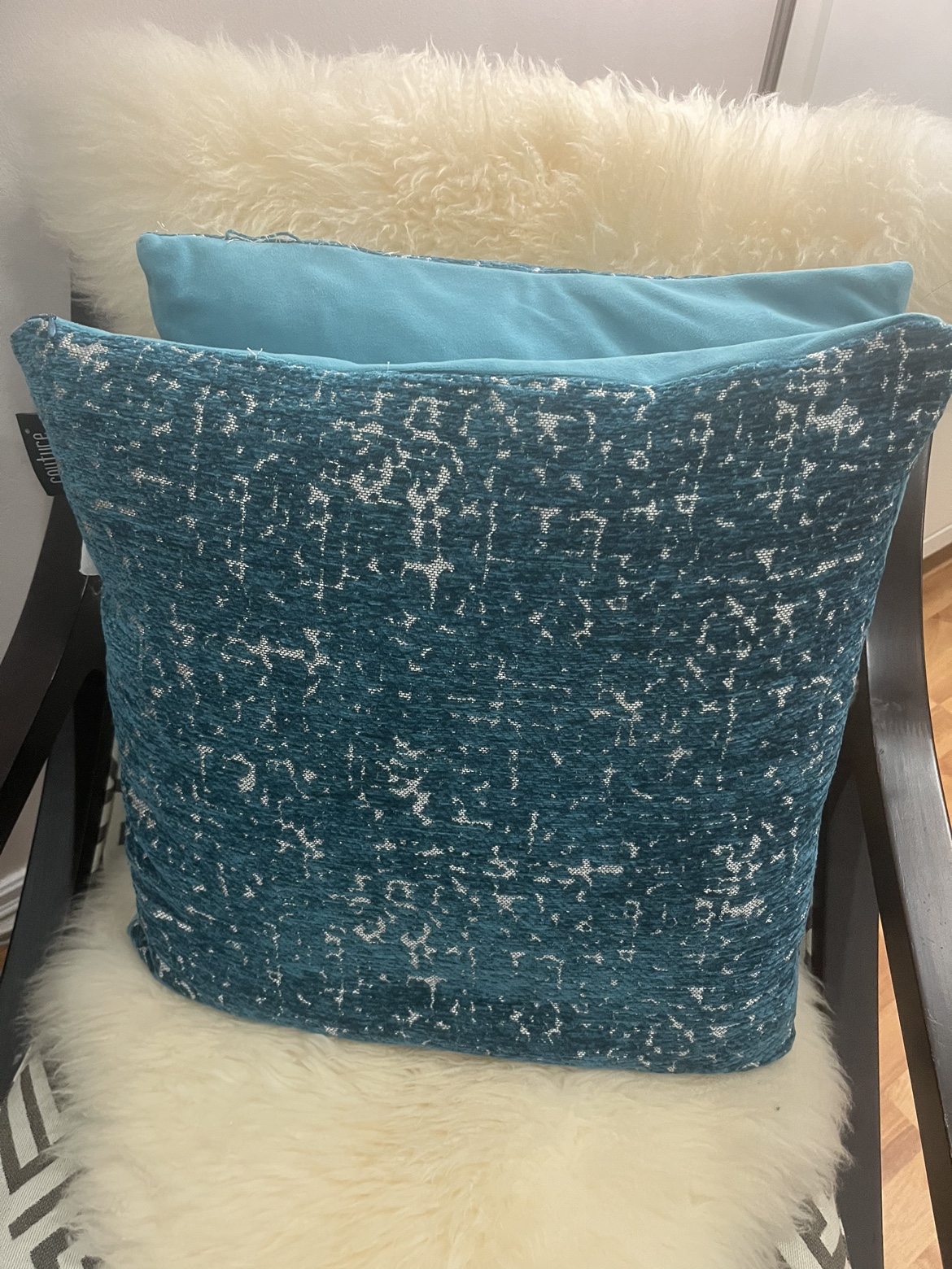 Teal Blue Throw Cushions - Velvety & Textured Pair