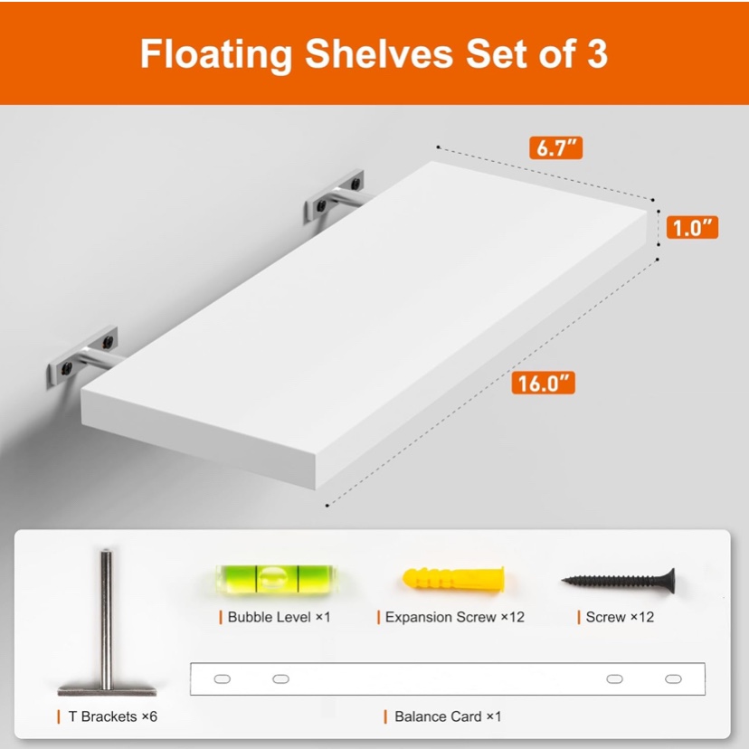 White Floating Shelves Set of 3 - New - photo 3