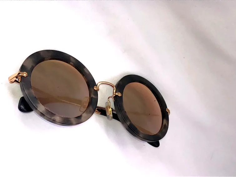 MIU MIU NOIR 13N Brown Havana Gold Retro Round Metal Sunglasses image indicator(2)
