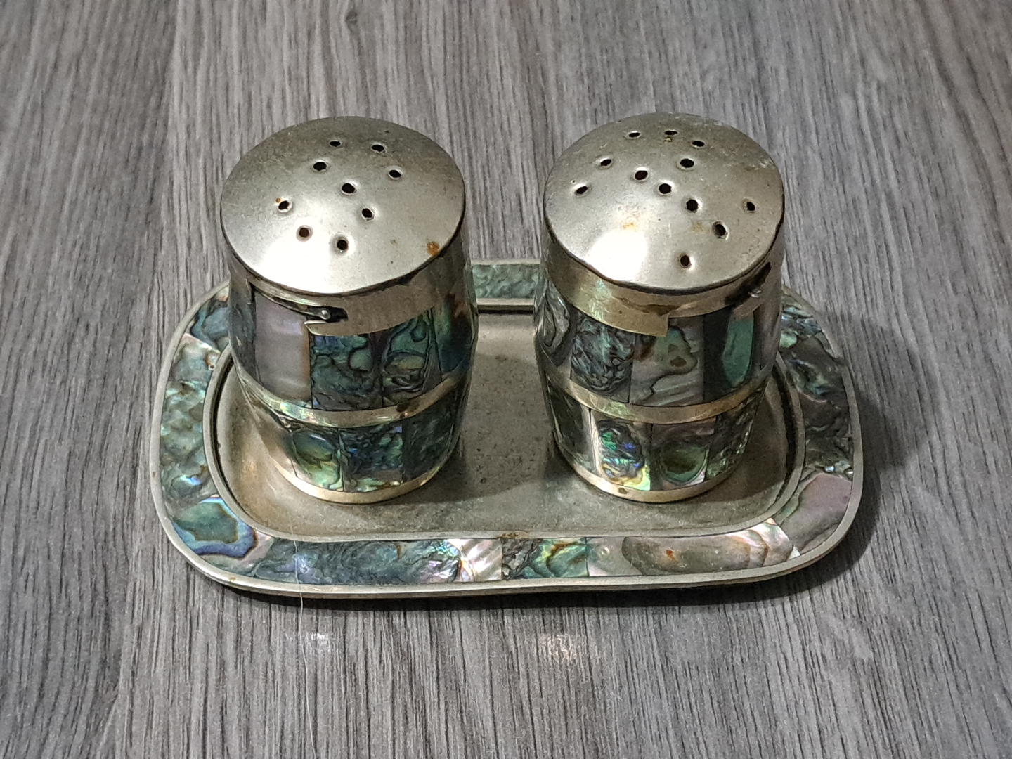 Rare Salt and Pepper Shakers on Tray