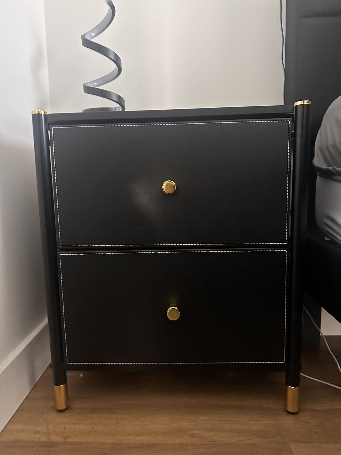 2 Black Nightstand with Gold Accents