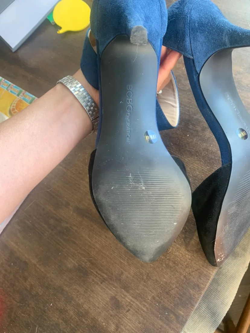 BCBG Generation Blue and Black ankle strap Heels image indicator(5)