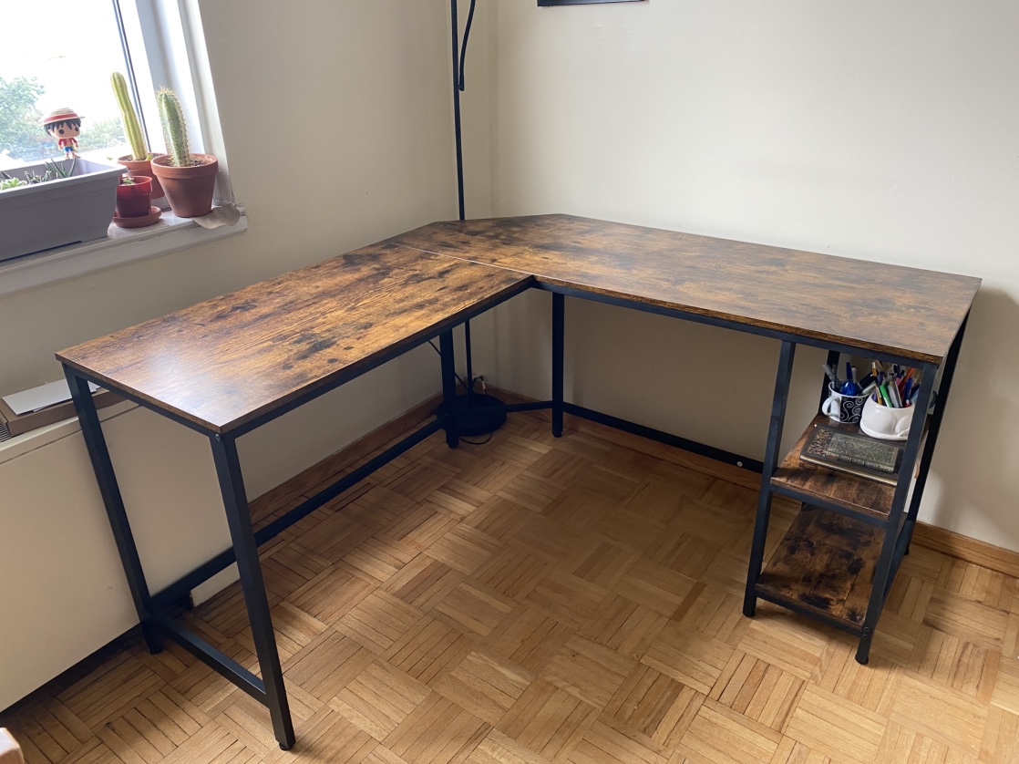 L-Shaped Computer Desk with Storage Shelf