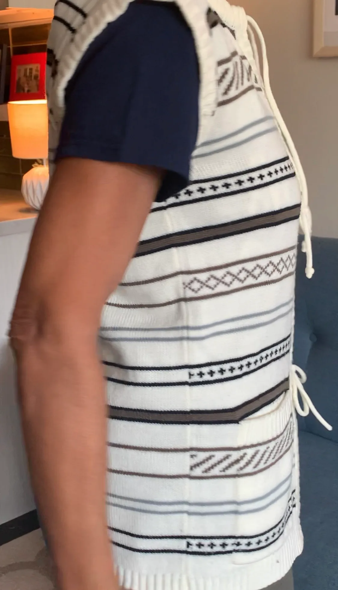 Vintage 70s Striped Knit Vest w/ Ties & Pockets image indicator(6)