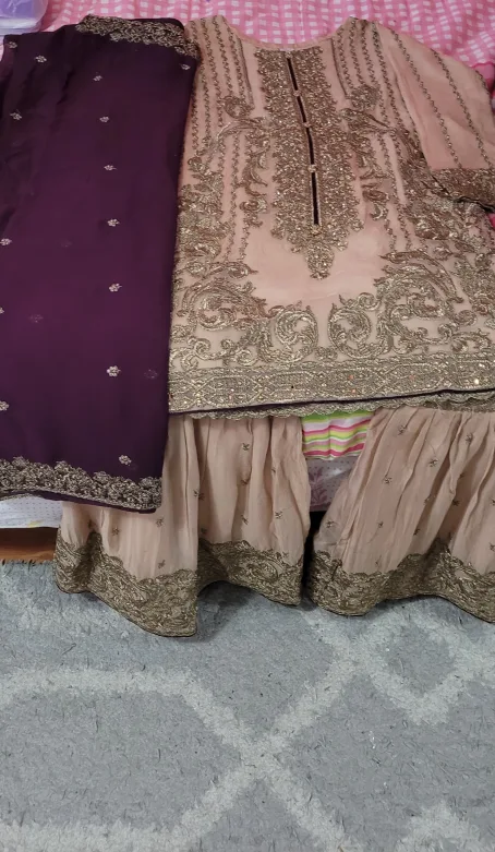 Beige Embroidered Pakistani Suit image indicator(5)