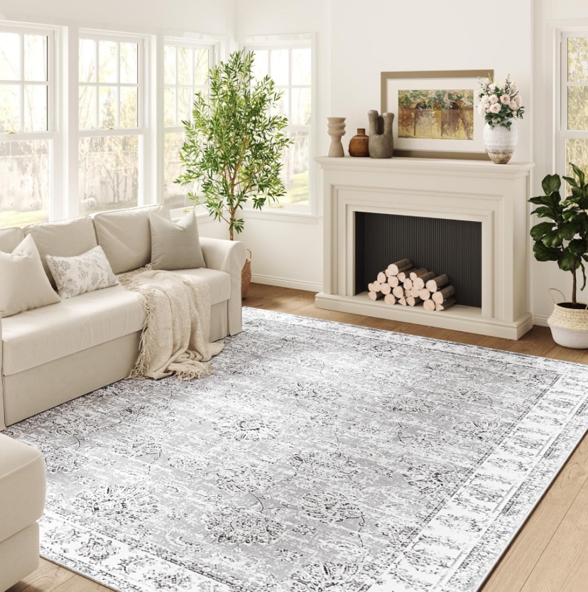 6x9 ft. Gray and White Area Rug - New