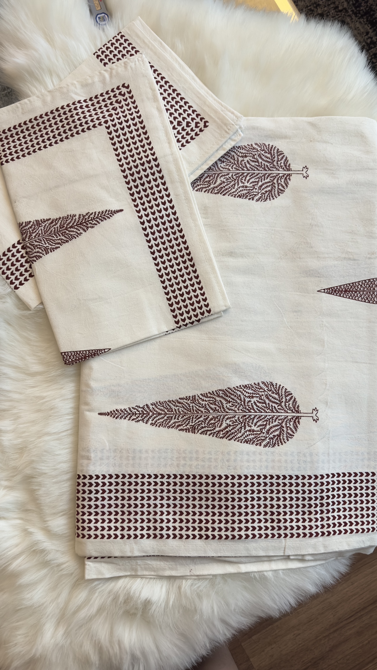 White and Brown Block Printed Bedding Set