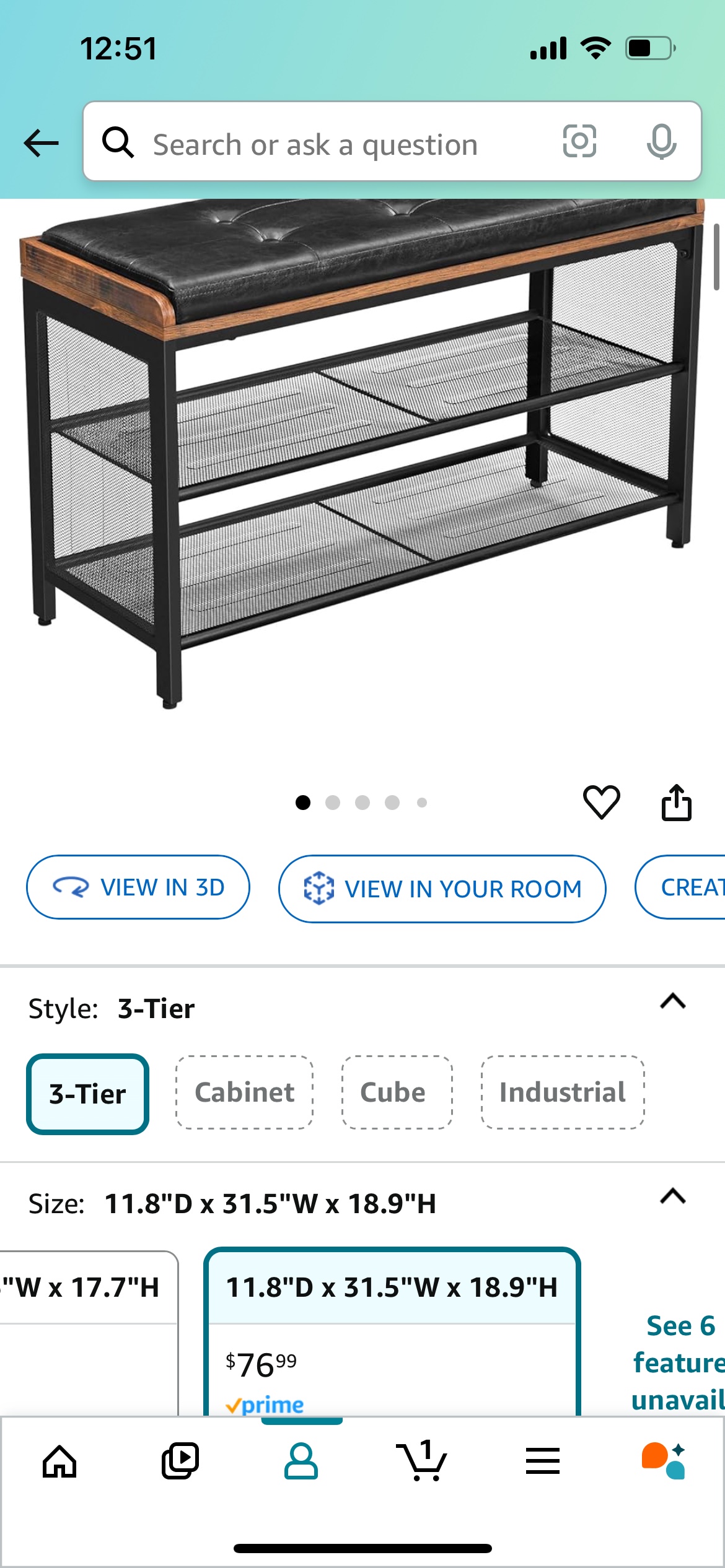Black Shoe Bench with Storage - photo 5
