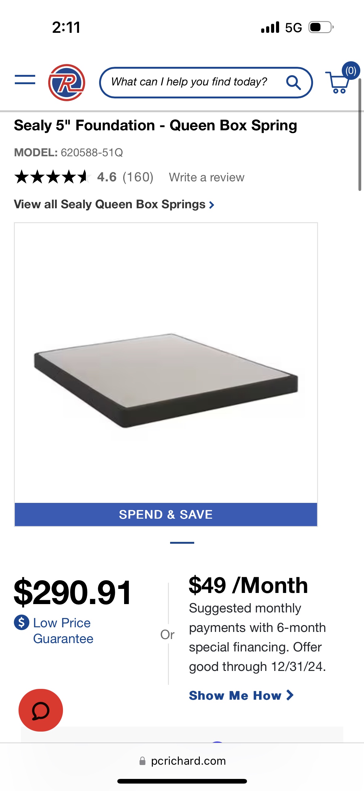 QUEEN metal bed frame and 5” Sealy box spring - photo 2