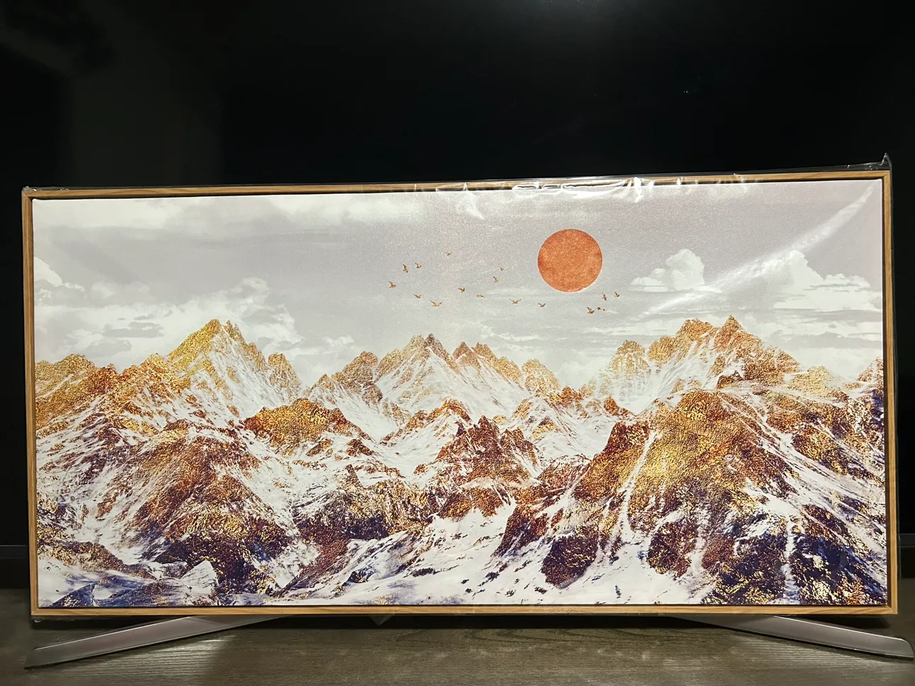 Framed Snowy White Gold Mountains Canvas Wall Art (20”H x 40”W) thumbnail