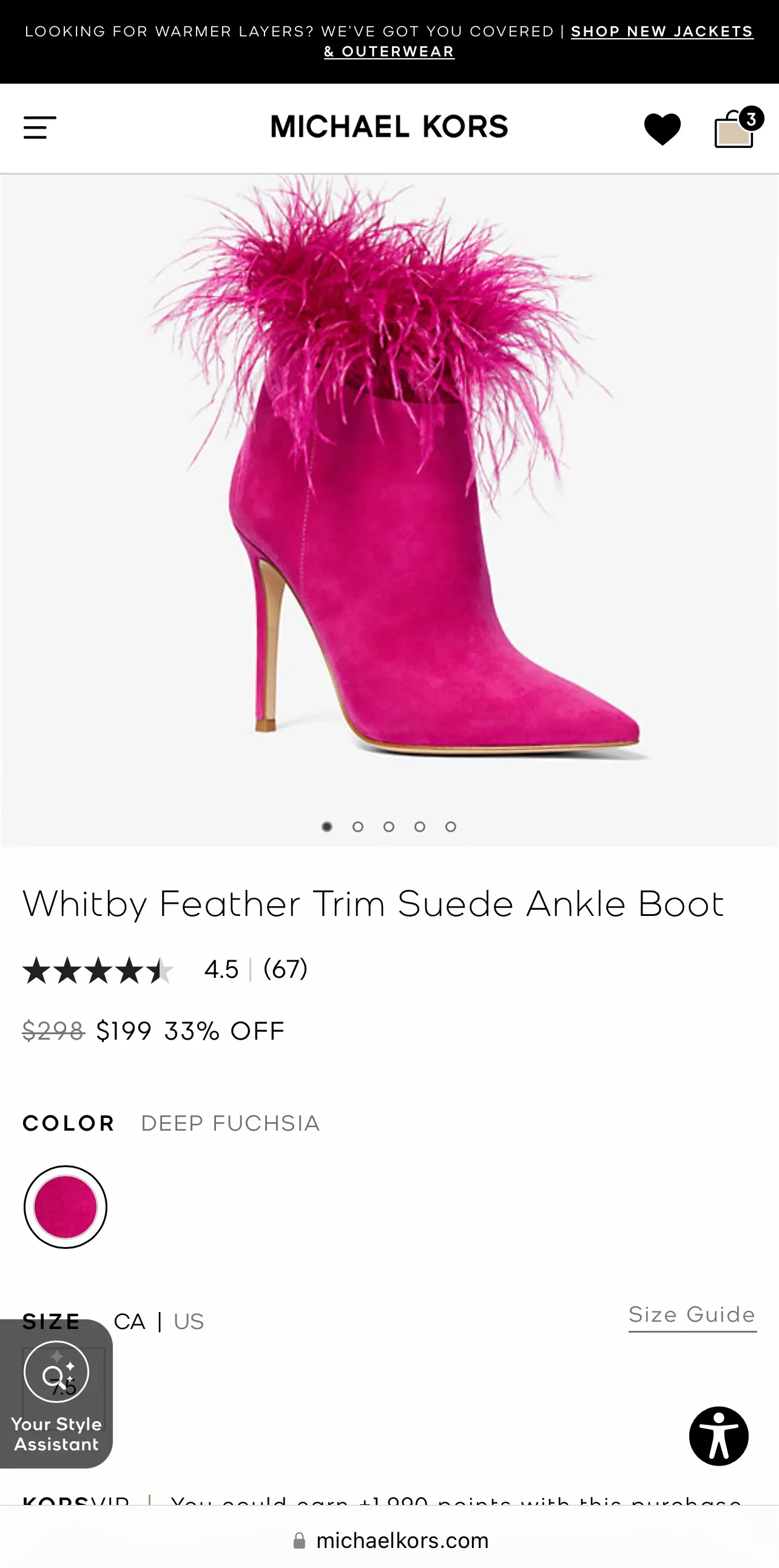 NEW Michael Kors Whitby Feather TrimSuede AnkleBoot 7.5 image indicator(5)